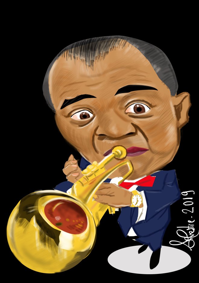 Caricatura de Louis Amstrong por Silvestre Domínguez